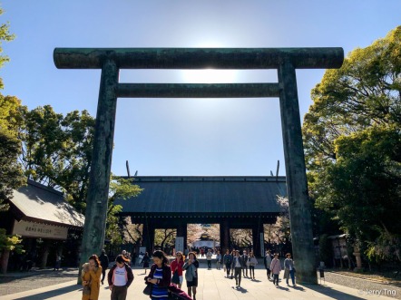 The Second Shrine Gate was built in 1887. It is the biggest bronze torii gate in Japan.